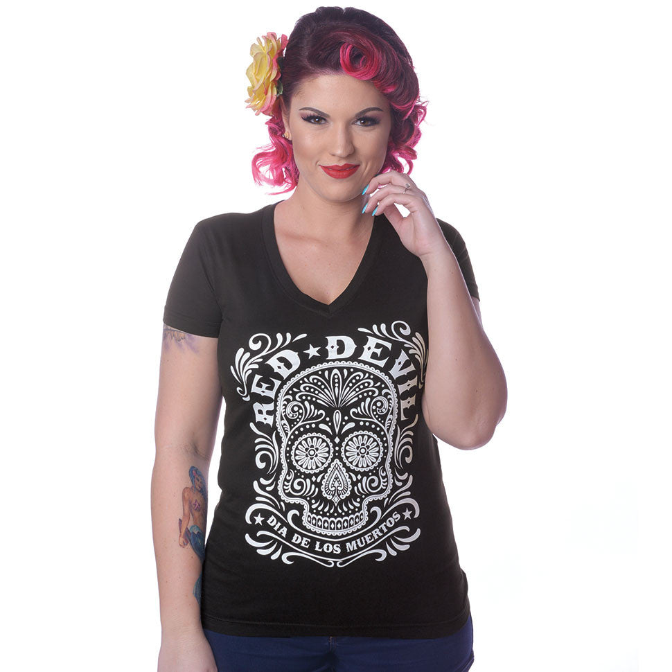 Sugar Skull – Ladies’ V-Neck T-Shirt