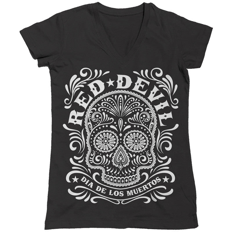 Sugar Skull – Ladies’ V-Neck T-Shirt X-Large / Black