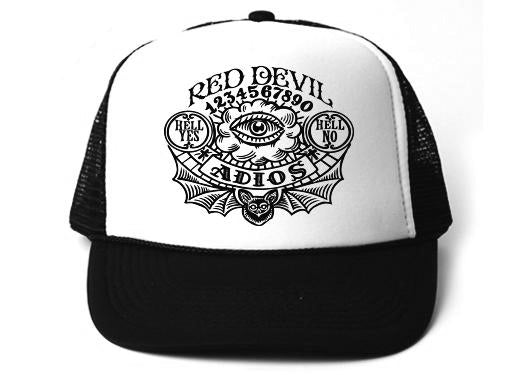 Gothic Men's Trucker Hat - Black & White, Red Devil
